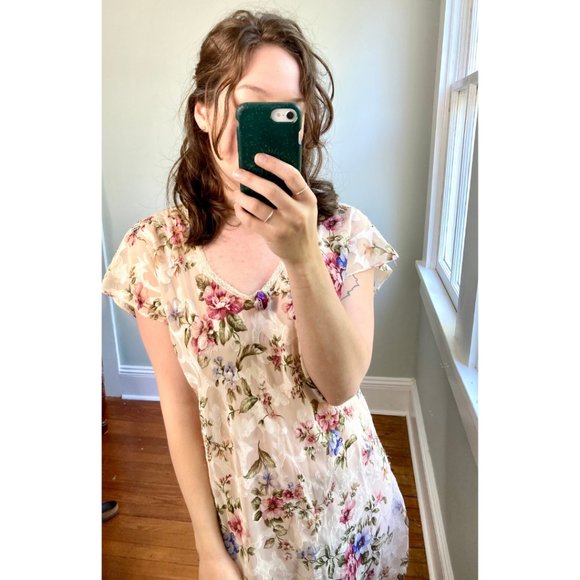 Vintage 90s Floral Slip Split Hem Mini Dress - Picture 3 of 12